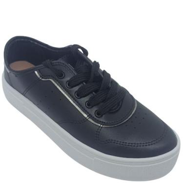 Imagem de Tênis Moleca Feminino Napa Sardenha com Acabamento em Recortes, Preto,
