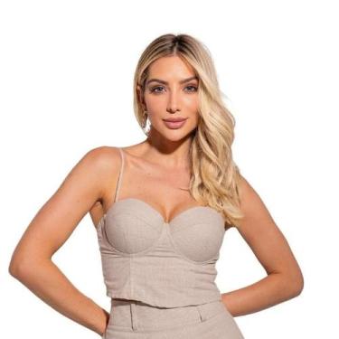 Imagem de Top Cropped Feminino Linho Xadrez Sawary Fashion - SAWARY FASHION , G,