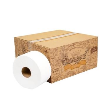 Imagem de Papel Higiênico Ouroppel Rolão Folha Dupla 8 Rolos 250m Premium Maciez