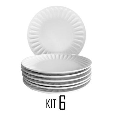 Imagem de Conjunto Com 6 Pratos Raso Cerâmica Preto De Sobremesa 27Cm  - RT