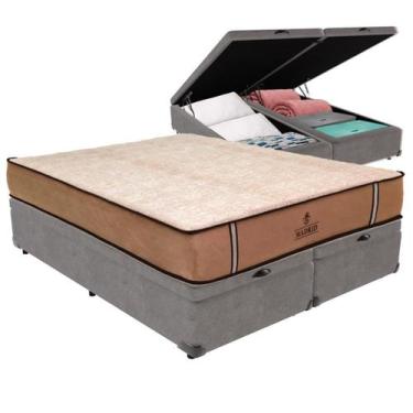 Imagem de Cama Box Baú Cinza e Colchão Madrid Molas Ensacadas Queen V-Store 158x