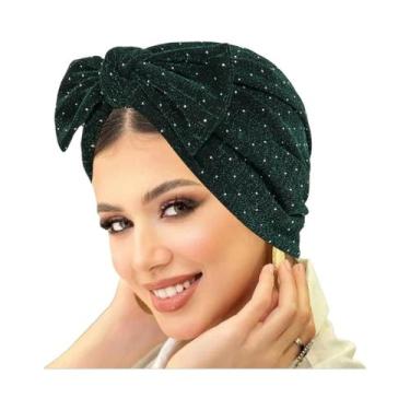 Imagem de Lenço De Cabeça Com Laço De Strass, Turbante Macio E Elástico Para Mul