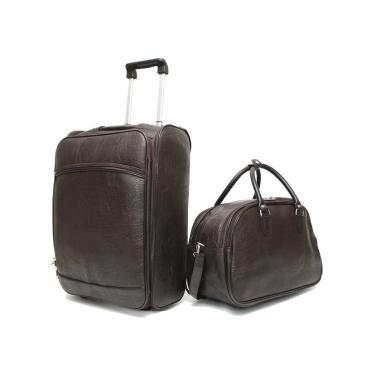 Imagem de Kit Mala de Viagem de Bordo Quadrada Material Sintético Liso