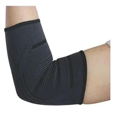 Imagem de Cotoveleira Tensor Elástica Compressão Esportes Veidoorn Grafite com Preto Futsal Academia Beach Tennis Gym Futebol Muay Thai Ciclismo Bike (M)