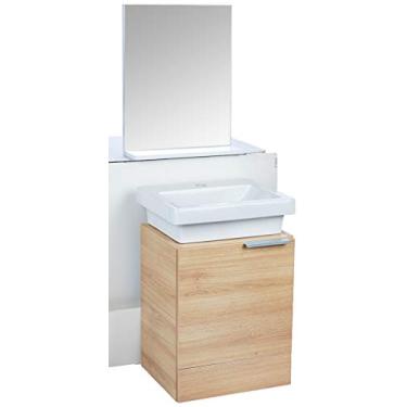 Imagem de Gabinete 1 Porta com Cuba de Apoio, Espelho e Prateleira, Roca, Like B60007M210, Carvalho, Pequeno
