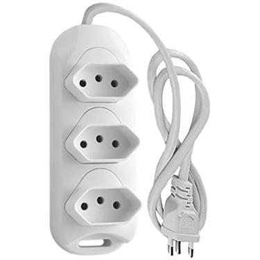 Imagem de Extensao Tomada Eletrica 1,5 Metros Bivolt 127V 250V Branca 3 Tomadas 2P+T 10A 3 Pinos Cabo Reforçado Alfacell