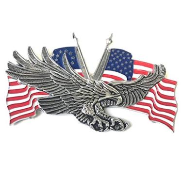 Imagem de 10,8 cm x 7 cm Eagle USA Medalhão de metal Harley Sportster Sissy Bar Encosto Davidson Bobber Chopper Emblema Adesivo 3M Motocicleta Estanho Cromado Vermelho Branco Azul Bandeiras EUA!