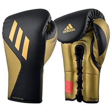Imagem de adidas Tilt 350 Pro with Lace Closure - with New Tilt Technology - for Men, Women, Unisex - Sustainable Vegan Leather Boxing. Kickboxing, MMA Training Gloves - (Met Black/Gold, 14oz)