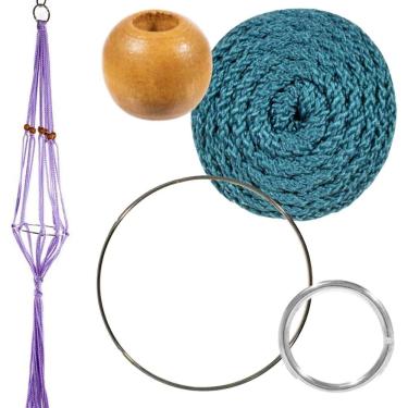Imagem de Craft County Kits de cabide para plantas de macramê – Cordão de 4 mm – Faz cabide de plantas longo de 106 cm (jeans)