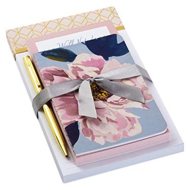 Imagem de Hallmark Pacote de bloco de notas com caneta, rosa bonito (3 blocos de notas em tamanhos variados com caneta dourada)