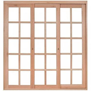 Imagem de Porta Janela com 3 Caixilhos de Correr para Vidros Quadriculados e sem Venezianas Rondosul Natural
