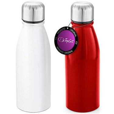 Imagem de Kit 2x Squeeze Alumínio 500 ml Wave TopGet Branco e Vermelho