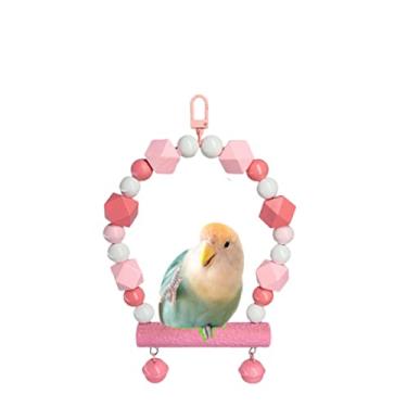 Imagem de Poleiro de balanço de pássaro de madeira para periquito (haste fosca, pequena, rosa)