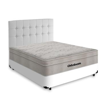 Imagem de Box + Cabeceira Cassis e Colchão Casal- Ortobom- AirTech SpringPocket- 138x188x60cm Branco