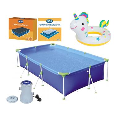 Imagem de Kit Piscina Premium 3700 Litros Capa Forro Filtro Boia Inflável Infantil Animais - 220V Mor - Unicórnio