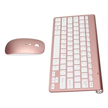Imagem de Conjunto de Mouse e Teclado, Teclado Sem Fio Com Ergonomia Confortável e Botão Mudo para Escritório (Rosa ouro)