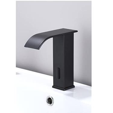 Imagem de Torneira de lavatório com sensor inteligente Torneira de lavatório com sensor automático em cascata Torneira de banheiro Torneira de pia de banheiro Torneira de lavatório,Preto Curto A,1