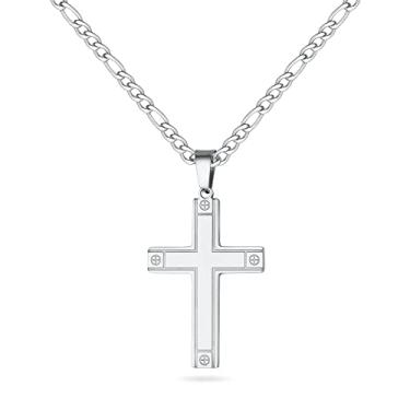 Imagem de Colar de cruz de aço inoxidável para homens corrente fígaro preto prata ouro cruz colar pingente para homens meninos mulheres 16-24 polegadas, 16, Aço inoxidável, Sem Pedra Preciosa