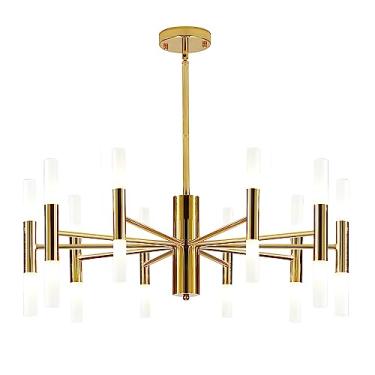 Imagem de BOKT Lustre moderno com 20 luzes LED Sputnik Lustre pendente de meados do século, acrílico branco tons dourados, luz de teto semi-embutida para sala de jantar (pequeno)