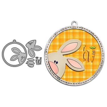 Imagem de YIXUAN Série Happy Easter Matrizes de corte de metal para fazer cartões, coelhos fofos e ovos coloridos, suprimentos de scrapbooking de Páscoa, molde de faca com pacote, sacos de envelope para álbuns,