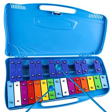 Imagem de Eavnbaek Xilofone Glockenspiel de 25 notas, instrumento de percussão profissional de xilofone com capa rígida e marretas seguras, para estudantes iniciantes, ensino de música e presentes (azul)