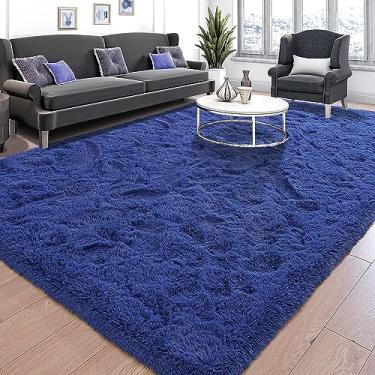 Imagem de Tepook Tapete felpudo super macio para quarto, tapete felpudo moderno para sala de estar, tapete felpudo para quarto de bebê, interior de pelúcia, tapete de decoração de casa com fundo antiderrapante, azul marinho, 1,4 x 2,8 m