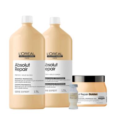 Imagem de L'Oreal Professionnel Absolut Repair Salon Golden Shampoo Condicionador Litro Máscara G e Ampola (4 produtos)