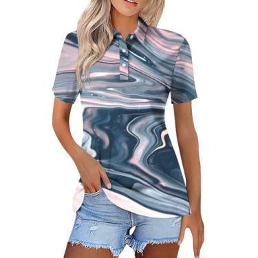 Imagem de Camisetas polo femininas gola V 2024 verão casual gráfico manga curta camisetas básicas de negócios blusas elegantes, Azul marino, G