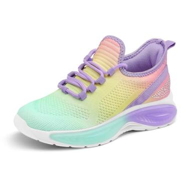 Imagem de RUNSIDE Tênis de corrida para meninas, leve, com cadarço, respirável, para crianças, crianças pequenas e grandes, Roxo dégradé, 17