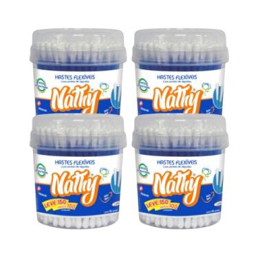 Imagem de KIT 4 UNIDADES - Cotonete Hastes Flexíveis (NATHY) - Frasco com 150 Unidades