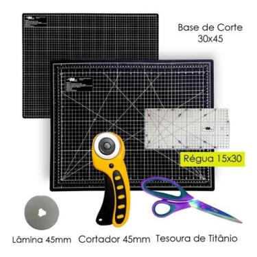Imagem de Kit Base De Corte Iniciante 45x30 Dupla Face Régua 15x30 Tesoura de Ti