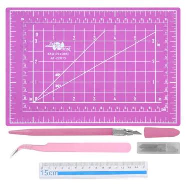 Imagem de Kit Mini Base de Corte A5 Estilete Pinça Régua Patchwork Scrapbook - L