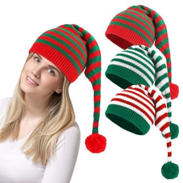 Imagem de Arcimatto 3 peças de chapéus de Papai Noel tricotados de Natal para mulheres, crianças, meninas, gorro engraçado para a família, chapéus de crochê, bonés de caveira para festas de Natal, presentes