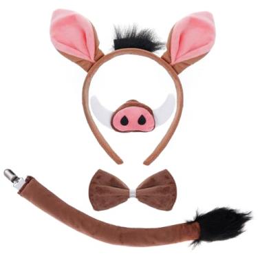 Imagem de Dxhycc Warthog Costume Accessories Set, Warthog Ears Headband Nose Bowtie and Tail Costume Accessories for Halloween Dress Up Play Party