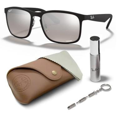 Imagem de Ray-Ban RB4264 CHROMANCE Óculos de sol quadrados com kit de óculos – protetores de nariz ajustáveis – Óculos de sol quadrados, Armação preta fosca | Lente cromada prateada, 58mm