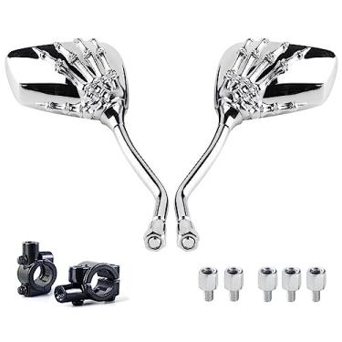 Imagem de BISHERDER Espelhos ATV universal 8 mm 10 mm parafuso 7/8 polegadas guidão montagem braçadeira fantasma espelho de mão espelho retrovisor de motocicleta espelho retrovisor crânio adequado para Honda