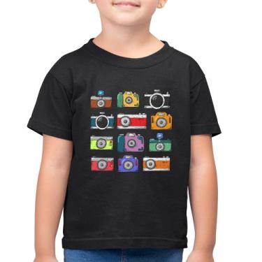 Imagem de Camiseta Algodão Infantil Câmeras Retrô - Foca na Moda, Preto, 10