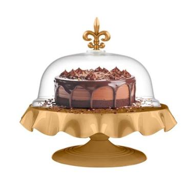 Imagem de Boleira Com Cúpula - Bandeja Para Bolo e Doces - Beva, Dourado