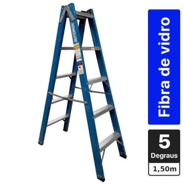 Imagem de Escada tesoura dupla em fibra de vidro 5 degraus 1,5 m - Premium - Rot