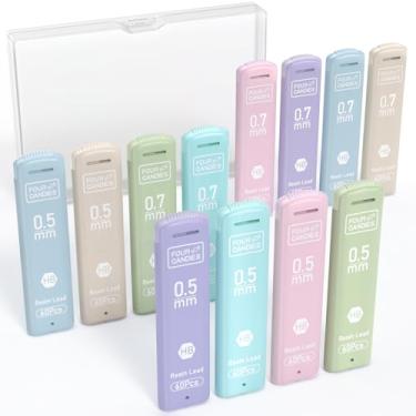 Imagem de Four Candies Recargas de grafite de 0,5/0,7 mm no estojo, pacote com 720 recargas de lapiseira HB #2 pretas resistentes a quebras, 12 tubos (6 de cada tamanho), 60 peças por tubo