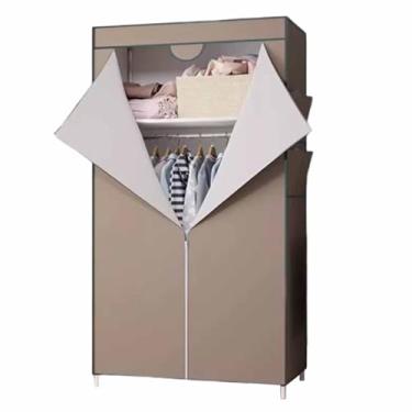 Imagem de Guarda-roupa Armário com zíper, guarda-roupa lateral, não-tecido, simples, moderno, simples, aluguel, armazenamento, guarda-roupa, tubo de aço dobrável armário