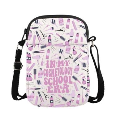 Imagem de Lywjyb Birdgot Bolsa tiracolo temática de cabeleireiro, presente de formatura, presente cosmetologista, presente de barbeiro, Cosmetology Era Cr