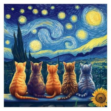 Imagem de Quebra Cabeça de Madeira Céu Estrelado Gatos, Wooden Puzzle | Diversão para toda família (L - A3)