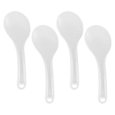 Imagem de GSHLLO 4 colheres de plástico para servir de arroz, colher antiaderente, espátula, panela de arroz, pá de arroz, pá de arroz, branca, utensílios de cozinha com furos para casa, restaurante