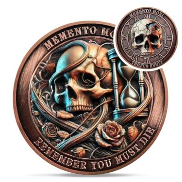 Imagem de Moeda Tempus Fugit Memento Mori - EDC Ampulheta Rose Stoic Challenge Coin - Cool Amor Fati Momento Mori Token para prática estoica diária - Presente inspirador de estoicismo para homens e mulheres
