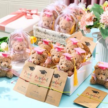 Imagem de 50 Pcs 2025 Preschool Graduation Bear Bulk Set with 25 Mini Graduation Gift Stuffed Bear 25 Adjustable Wish Bracelets Organza Bag for Class of 2025 Preschool Kid Child Student Grad Party Favor(Pink)