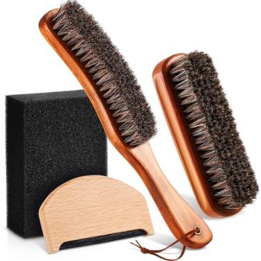 Imagem de Kit de 4 pincéis de chapéu de feltro de crina de cavalo com esponja de limpeza chapéu de cowboy limpo chapéu Fedora de madeira conjunto de limpeza boné de beisebol escova de fiapos remove poeira para