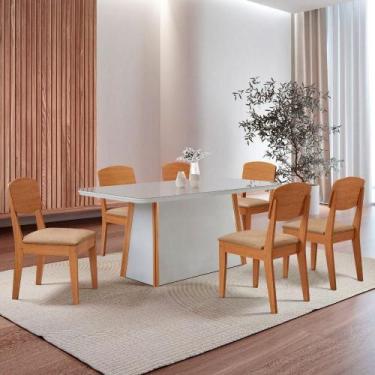 Imagem de Mesa Diane 180cm Tampo Mdf Vidro Canto Copo Com 6 Cadeiras Turim 07 /o