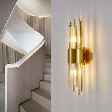 Imagem de Luminárias de parede douradas, arandelas de cristal, iluminação moderna de arandelas de cristal, luminária de parede para montagem em parede, para quarto, sala de estar, penteadeira, corredo