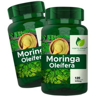 Imagem de 2 Potes Moringa Pura Natural Kit 240 Cápsulas - Fonte Verde